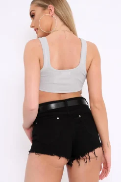 Rebellious Fashion Grey Ribbed Stretchy Crop Top -Layna