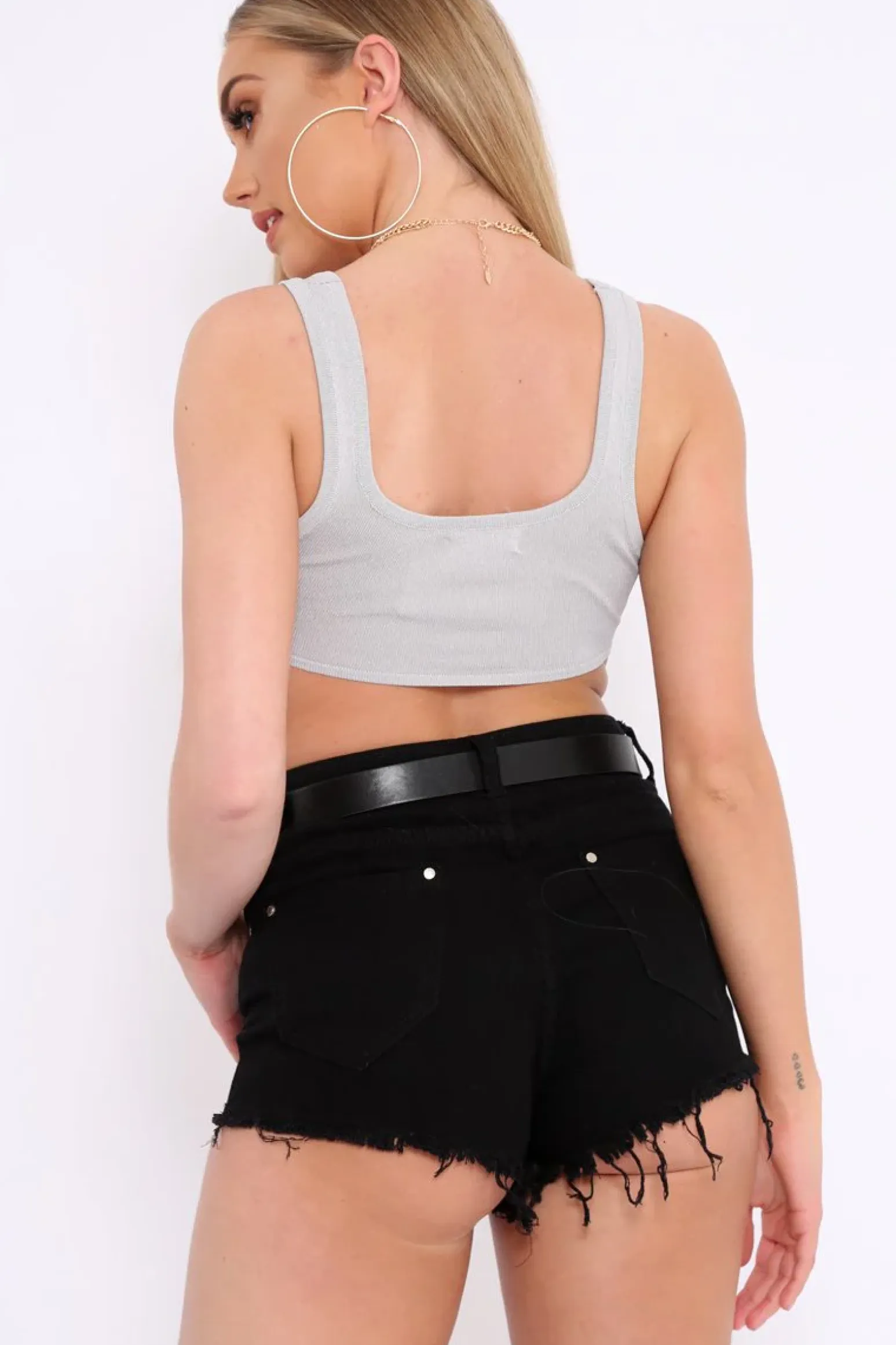 Rebellious Fashion Grey Ribbed Stretchy Crop Top -Layna