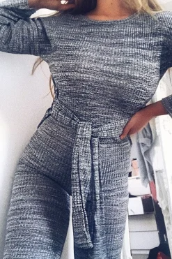 Rebellious Fashion Grey Ribbed Thin Knit Jumpsuit - Graciela
