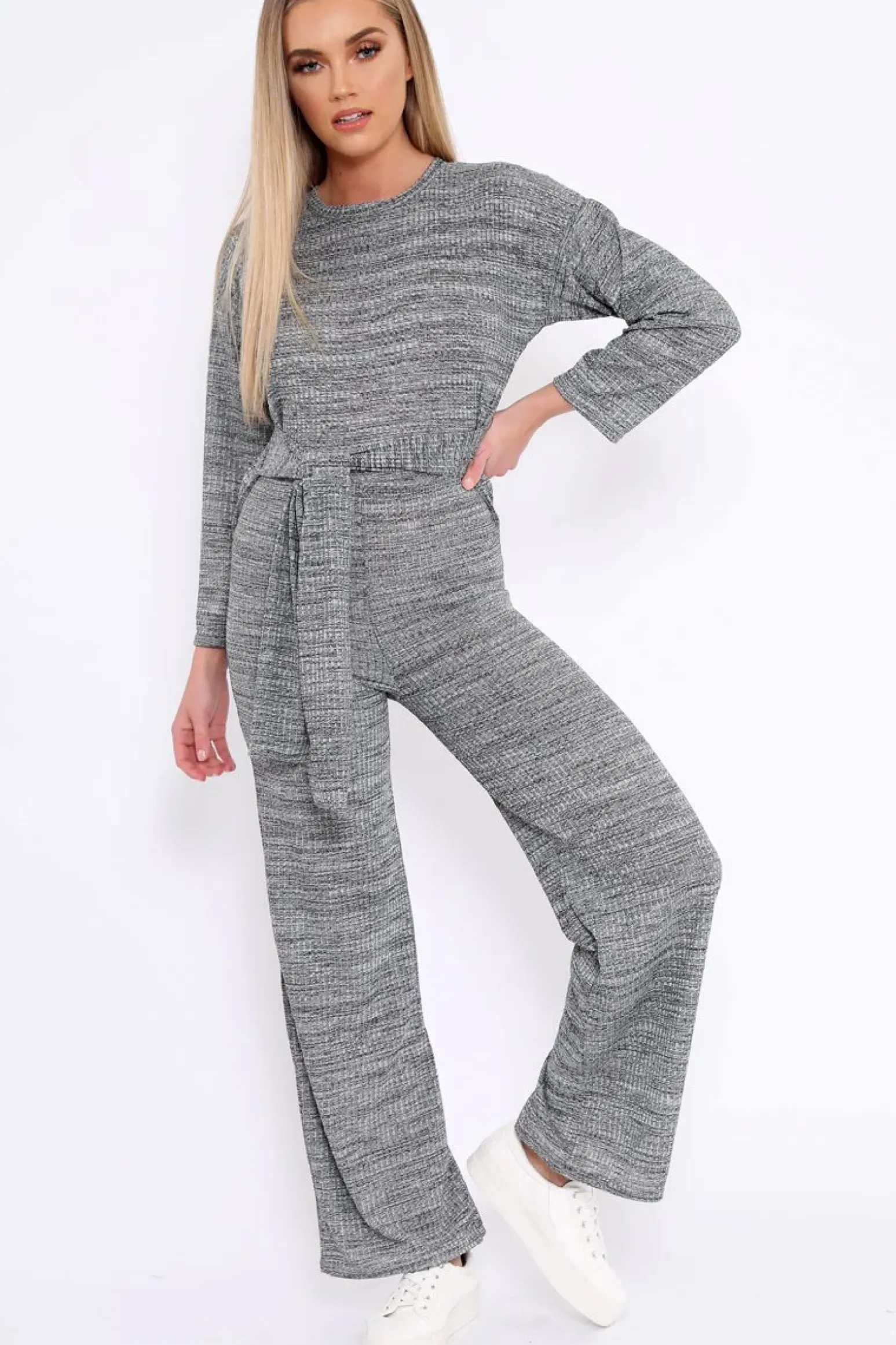 Rebellious Fashion Grey Ribbed Thin Knit Jumpsuit - Graciela