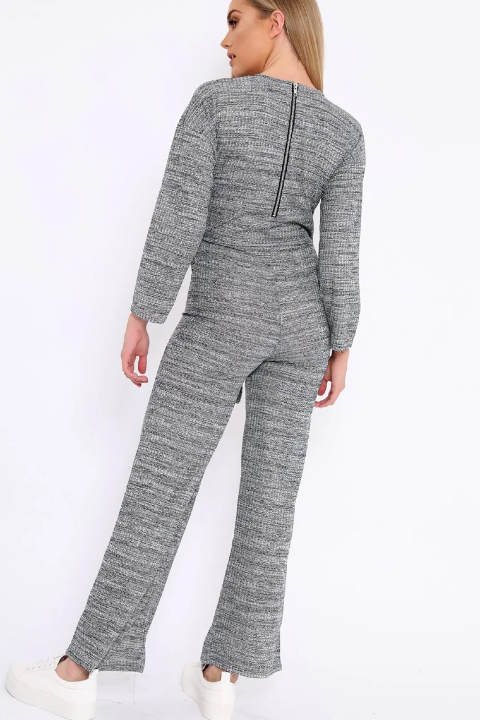 Rebellious Fashion Grey Ribbed Thin Knit Jumpsuit - Graciela