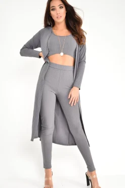 Rebellious Fashion Grey Rib Crop Top Leggings Co-Ord - Elenah