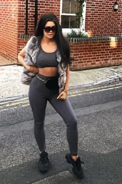 Rebellious Fashion Grey Rib Crop Top Leggings Co-Ord - Elenah