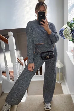 Rebellious Fashion Grey Rib Jersey Loungewear Co-Ord Set - Emsley
