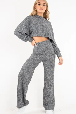 Rebellious Fashion Grey Rib Jersey Loungewear Co-Ord Set - Emsley