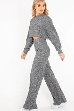 Rebellious Fashion Grey Rib Jersey Loungewear Co-Ord Set - Emsley