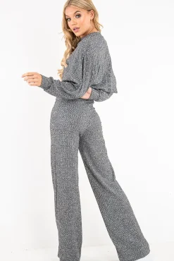 Rebellious Fashion Grey Rib Jersey Loungewear Co-Ord Set - Emsley