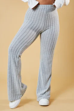 Rebellious Fashion Grey Rib Knit Flared Trousers - Juniper