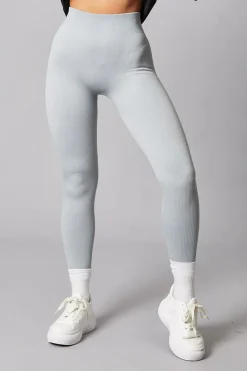 Rebellious Fashion Grey Rib Knit High Waisted Leggings - Ren
