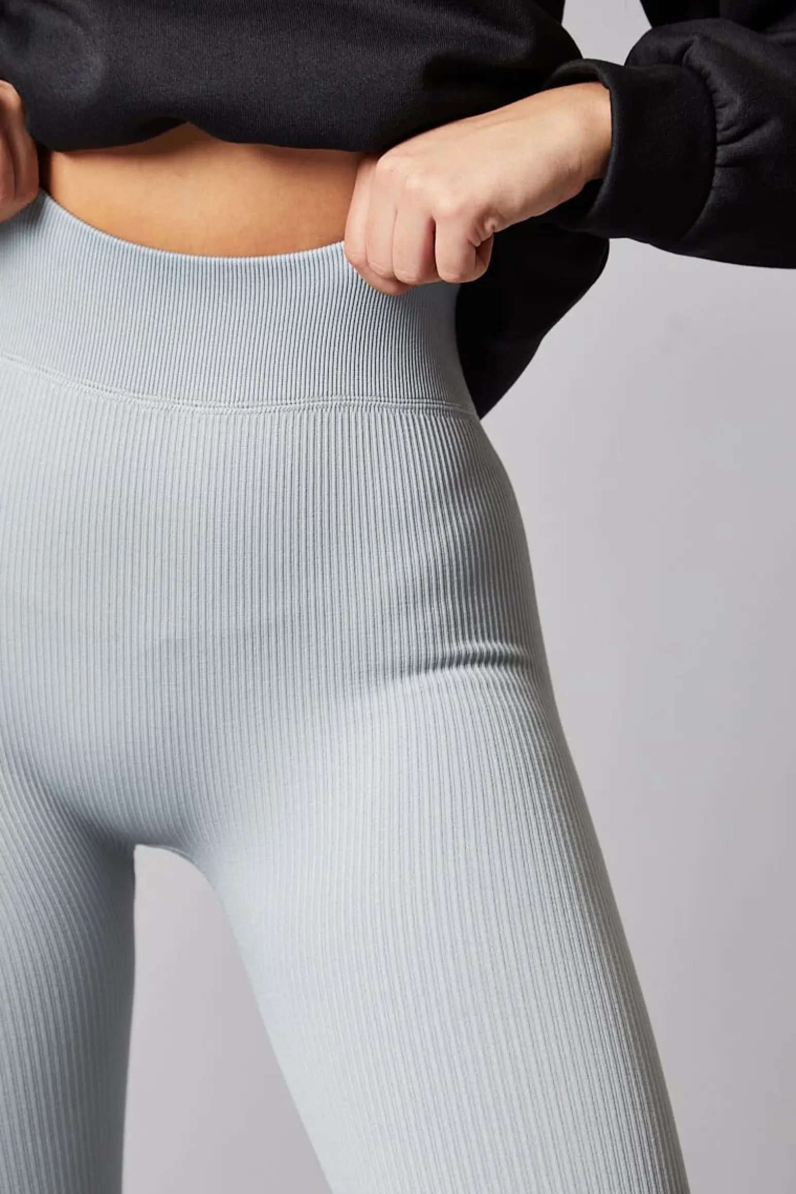 Rebellious Fashion Grey Rib Knit High Waisted Leggings - Ren