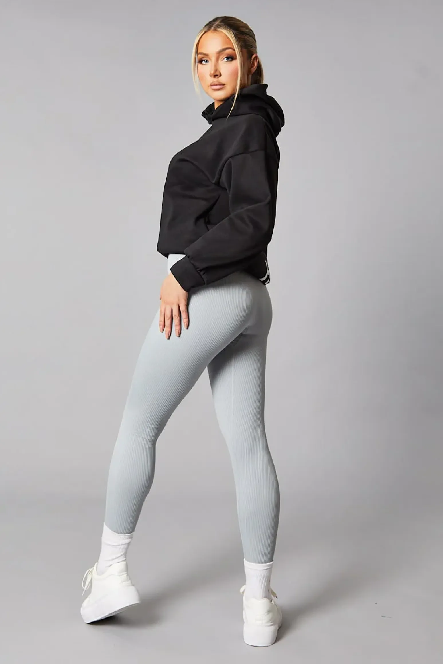 Rebellious Fashion Grey Rib Knit High Waisted Leggings - Ren