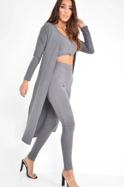 Rebellious Fashion Grey Rib Longline Cardigan - Charlett