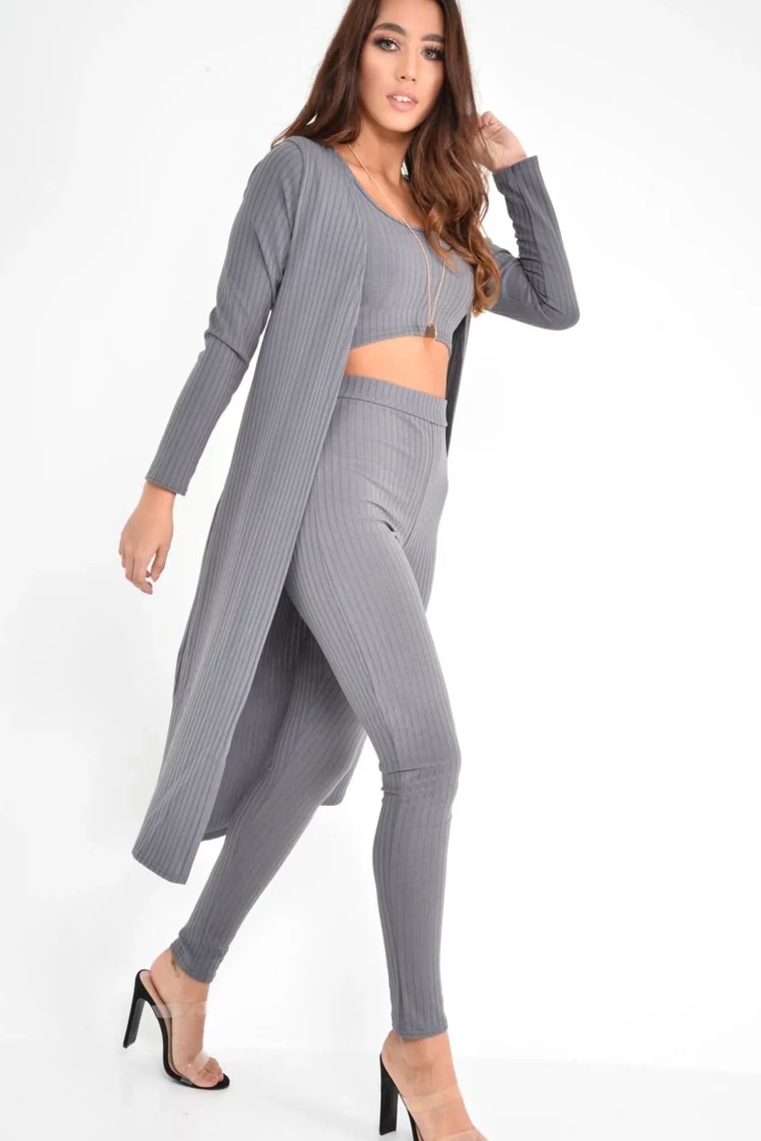 Rebellious Fashion Grey Rib Longline Cardigan - Charlett