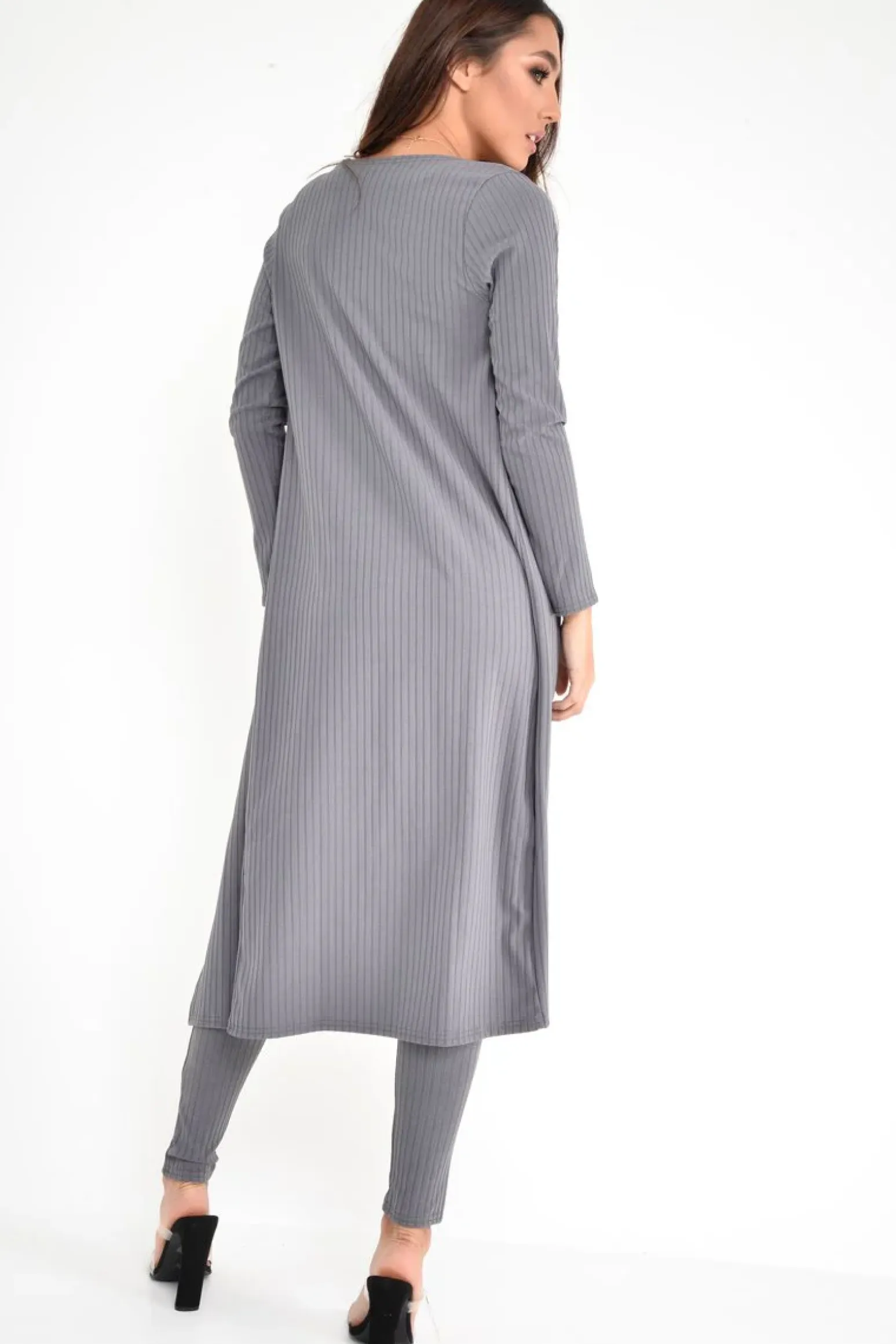 Rebellious Fashion Grey Rib Longline Cardigan - Charlett