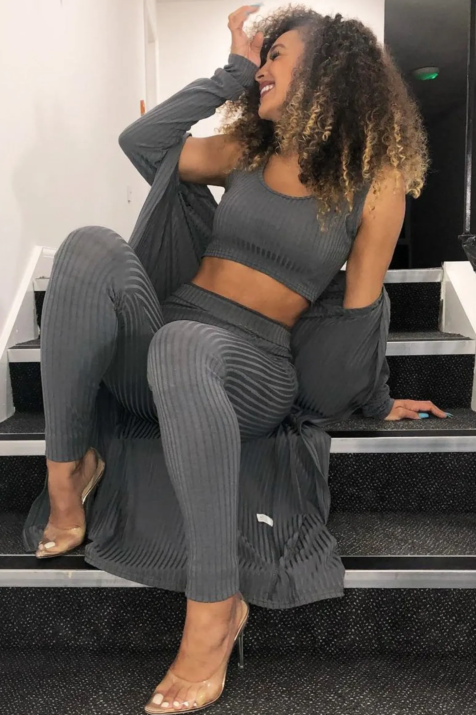 Rebellious Fashion Grey Rib Longline Cardigan - Charlett