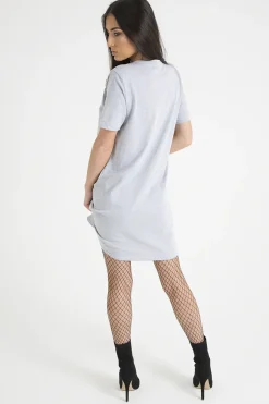 Rebellious Fashion Grey 'Riding In California' Graphic Print Cut Out Pin Detail T-Shirt Dress - Harper