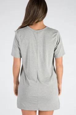 Rebellious Fashion Grey Ring Choker Rockstar Slogan T Shirt Dress - Liana