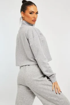 Rebellious Fashion Grey Ring Zip Front High Neck Sweatshirt - Maggi