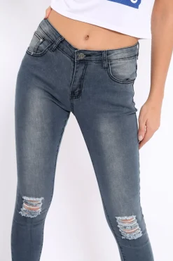 Rebellious Fashion Grey Ripped Knees Skinny Jeans - Adelai