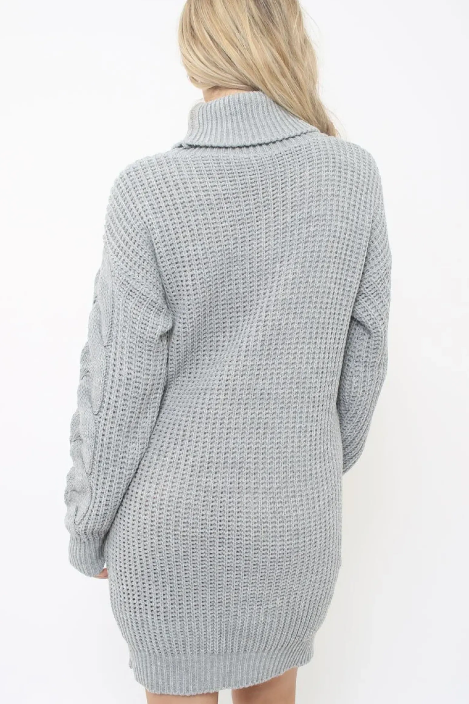 Rebellious Fashion Grey Roll Neck Cable Knit Jumper Dress - Dawn