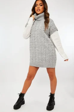 Rebellious Fashion Grey Roll Neck Cable Knit Vest - Emira