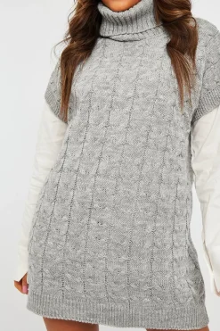 Rebellious Fashion Grey Roll Neck Cable Knit Vest - Emira