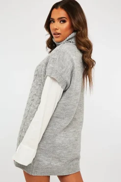 Rebellious Fashion Grey Roll Neck Cable Knit Vest - Emira
