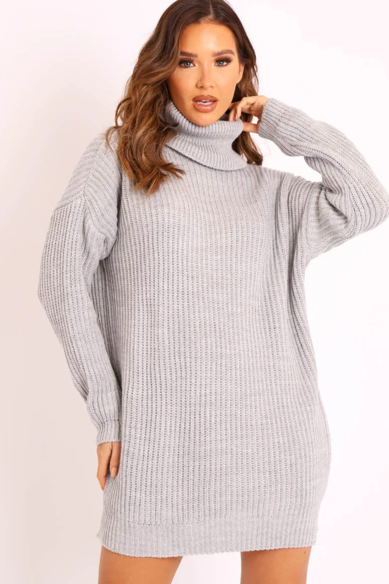 Rebellious Fashion Grey Roll Neck Mini Jumper Dress - Dariyana