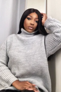Rebellious Fashion Grey Roll Neck Mini Jumper Dress - Dariyana