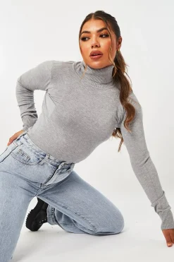 Rebellious Fashion Grey Roll Neck Slim Fit Knitted Jumper - Georgie