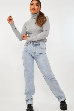Rebellious Fashion Grey Roll Neck Slim Fit Knitted Jumper - Georgie