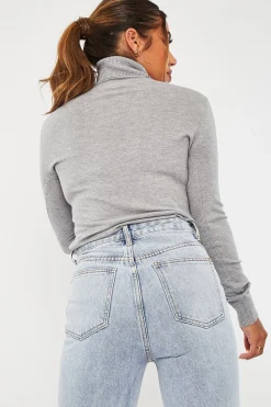 Rebellious Fashion Grey Roll Neck Slim Fit Knitted Jumper - Georgie