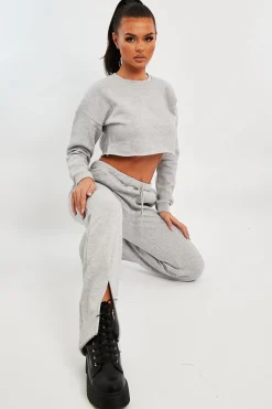 Rebellious Fashion Grey Round Neck Cropped Sweatshirt - Lenny