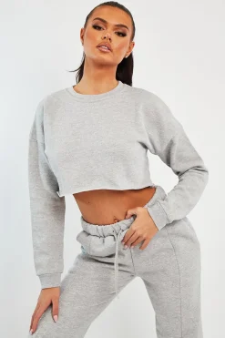 Rebellious Fashion Grey Round Neck Cropped Sweatshirt - Lenny
