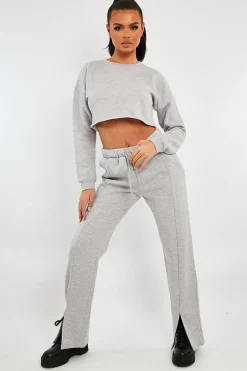 Rebellious Fashion Grey Round Neck Cropped Sweatshirt - Lenny