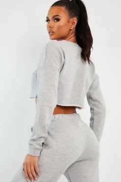 Rebellious Fashion Grey Round Neck Cropped Sweatshirt - Lenny