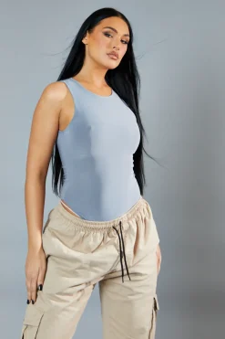 Rebellious Fashion Grey Round Neck Sleeveless Bodysuit - Himari