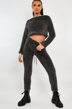 Rebellious Fashion Grey Round Neck Teddy Sweatshirt - Delsie