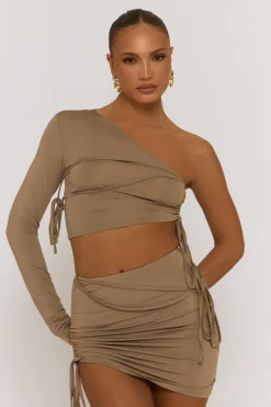 Rebellious Fashion Grey Ruched One Sleeve Crop Top Mini Skirt Co-ord - Chicago
