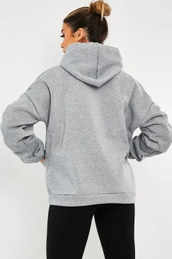 Rebellious Fashion Grey Ruched Sleeve Oversized Hoodie - Dezi