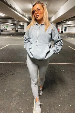 Rebellious Fashion Grey Ruched Sleeve Oversized Hoodie - Dezi