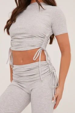 Rebellious Fashion Grey Ruching Detail Cropped Top & Trousers Co-ord Set - Kyani