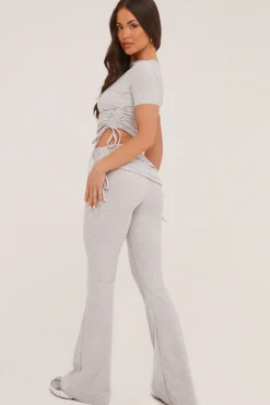 Rebellious Fashion Grey Ruching Detail Cropped Top & Trousers Co-ord Set - Kyani