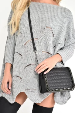 Rebellious Fashion Grey Scallop Hem Knit Jumper - Elyssa