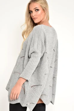 Rebellious Fashion Grey Scallop Hem Knit Jumper - Elyssa