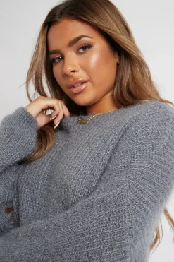 Rebellious Fashion Grey Scoop Neck Fluffy Jumper - Ameliah