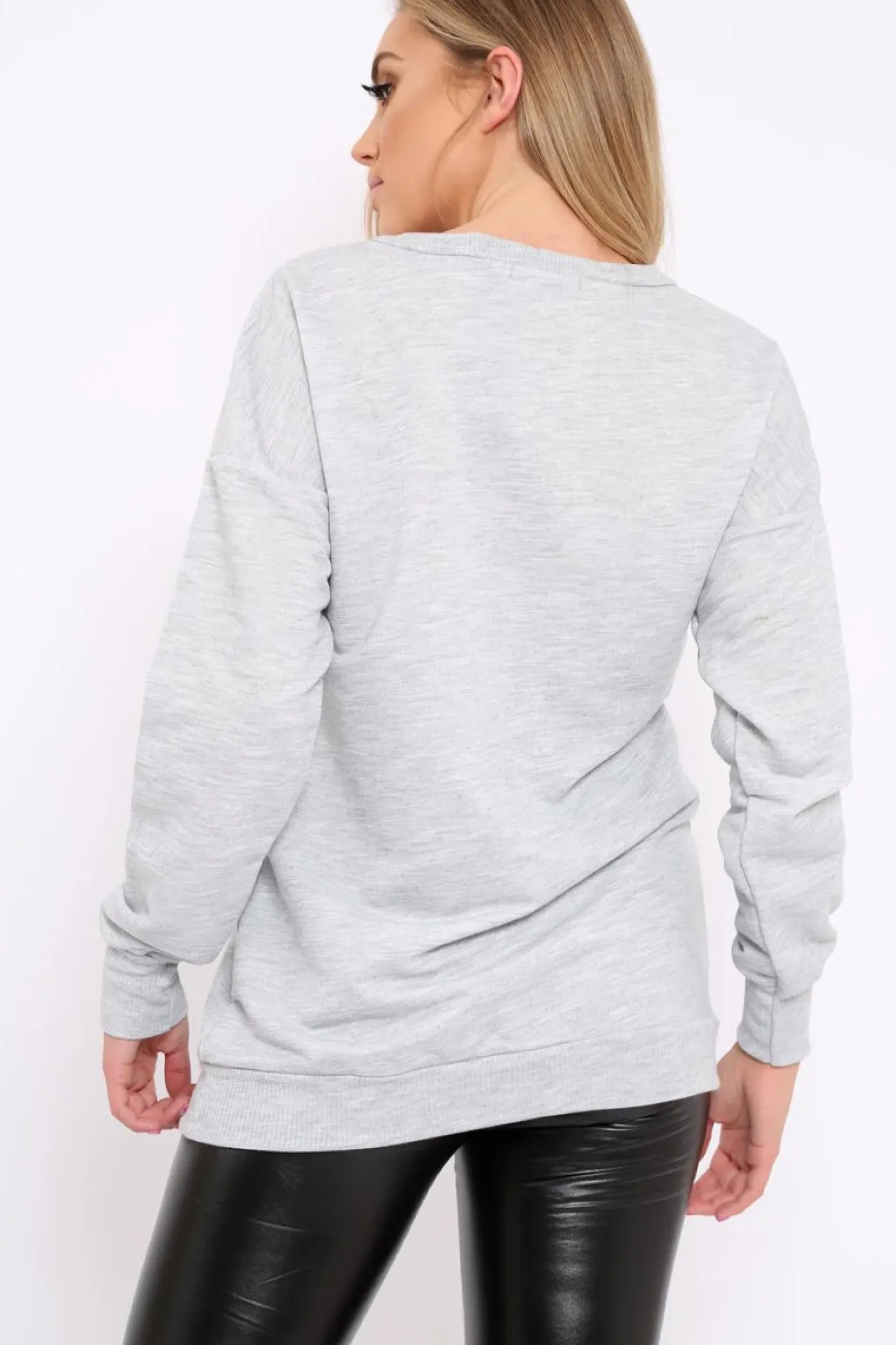 Rebellious Fashion Grey Sequin Embellished Rock Eagle Slogan Sweatshirt - Zaria