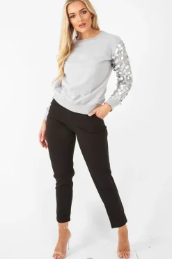 Rebellious Fashion Grey Sequin Sleeve Sweatshirt - Tasmin