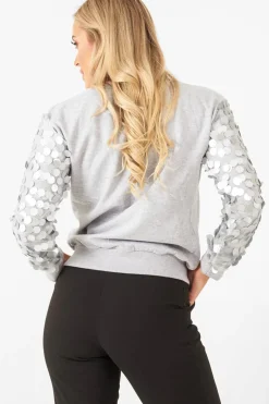 Rebellious Fashion Grey Sequin Sleeve Sweatshirt - Tasmin