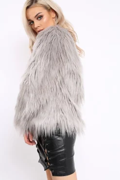 Rebellious Fashion Grey Shaggy Faux Fur Coat - Emilee